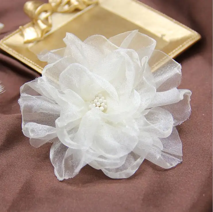 5PCS 9CM handgemachte Chiffon DIY Kleidung Schuhe Hüte Blumen Haarnadel Schmuck Zubehör Stoff Corsage – Detail 13