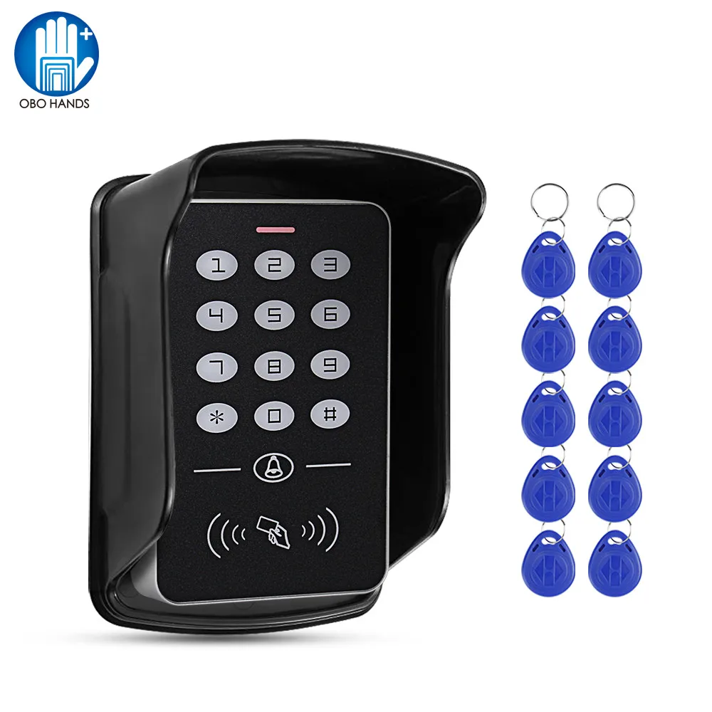 

Standalone RFID Access Control Keypad Door Opener Programmer 1000 User Capacity with Waterproof Cover 125KHz Keyfobs for entry