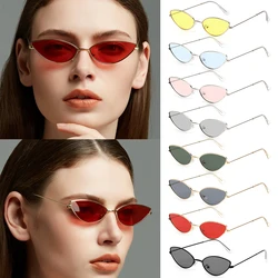 2021 Cute Sexy Cat Eye Sunglasses Luxury Metal Frame New Small Gold Red Vintage Fashion Cateye Sun Glasses Lady UV400 Eyewear