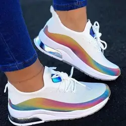 Novo estilo sapatos esportivos femininos tamanho grande moda redonda cabeça fluorescente respirável casual sapatos femininos