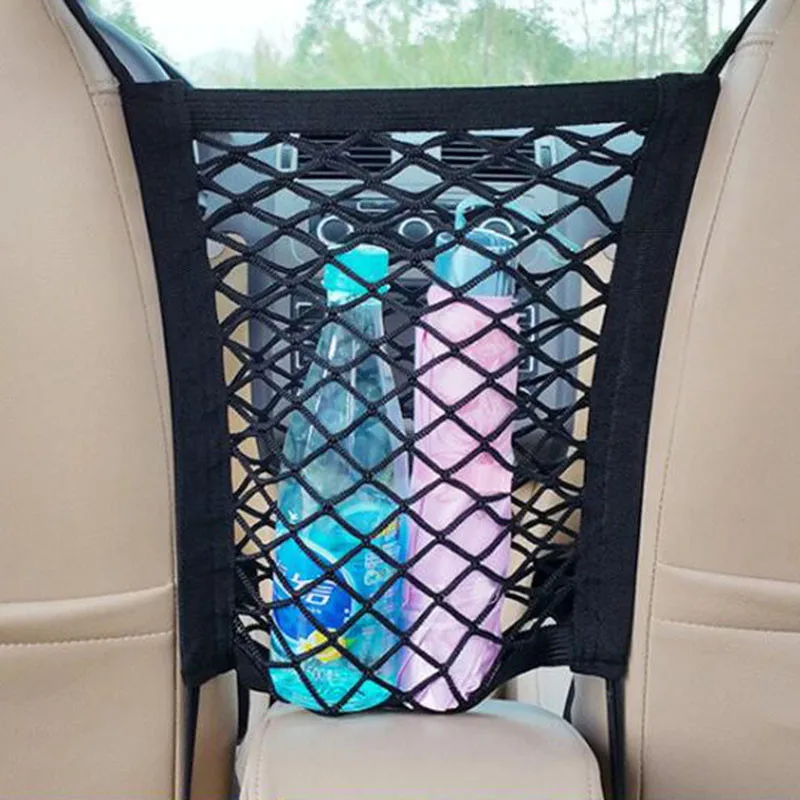 1 Pcs Car Back Rear Seat Elastic String Net Safety Of Rear Passengers Magic Sticker Mesh Storage Bag Pocket