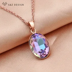 S&Z DESIGN New Fashion Egg Shape Oval Crystal Pendant Necklace For Women Wedding 585 Rose Gold Color Jewelry
