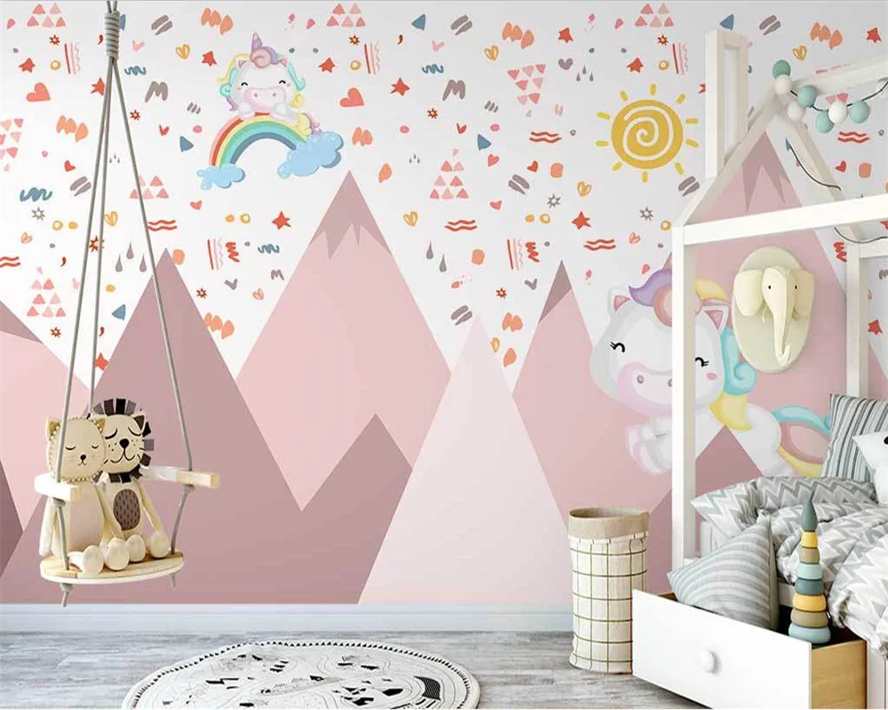 beibehang Customized modern Nordic pink valley unicorn whole house children's room background wallpaper wall papers home decor