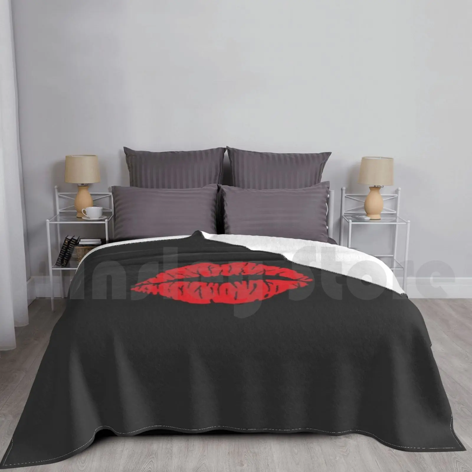 Blanket Red Lips With Lipstick , With Lips On It Stylish Breathable Washable Women Cute Print