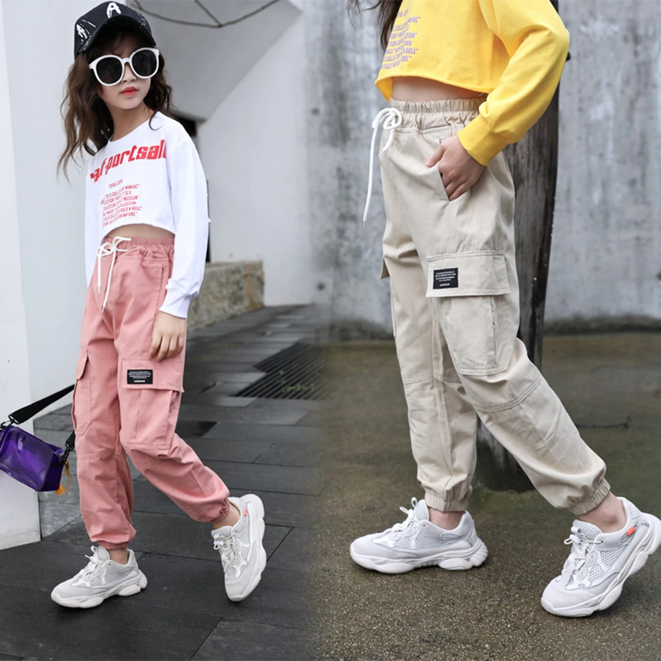 Spring Kids Girls Cotton Sport Pants Casual Camouflage Printed Teenage Girls Cargo Pants Children Trousers Beam Foot Pants Pink