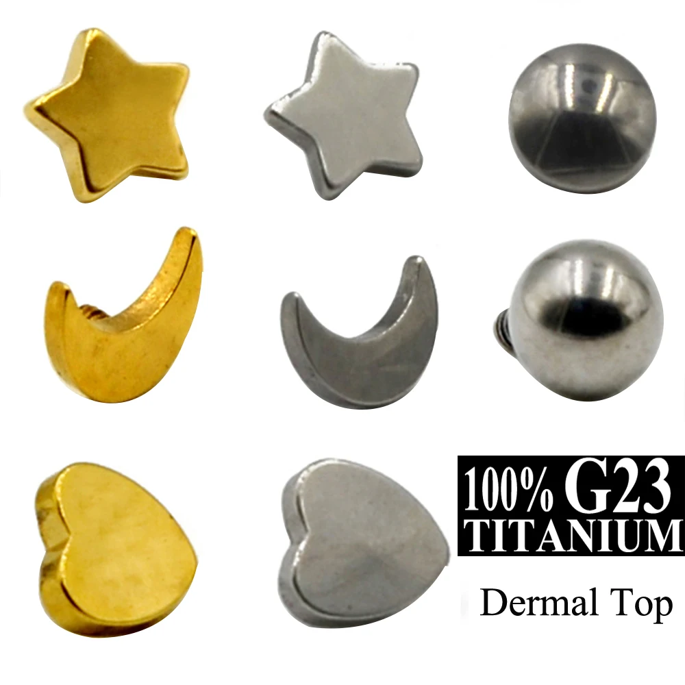 1Pc G23 Grade Titanium Star&Moon&Heart Dermal Anchor Top Micro Dermal Drivers Surface Piercing Body Jewelry