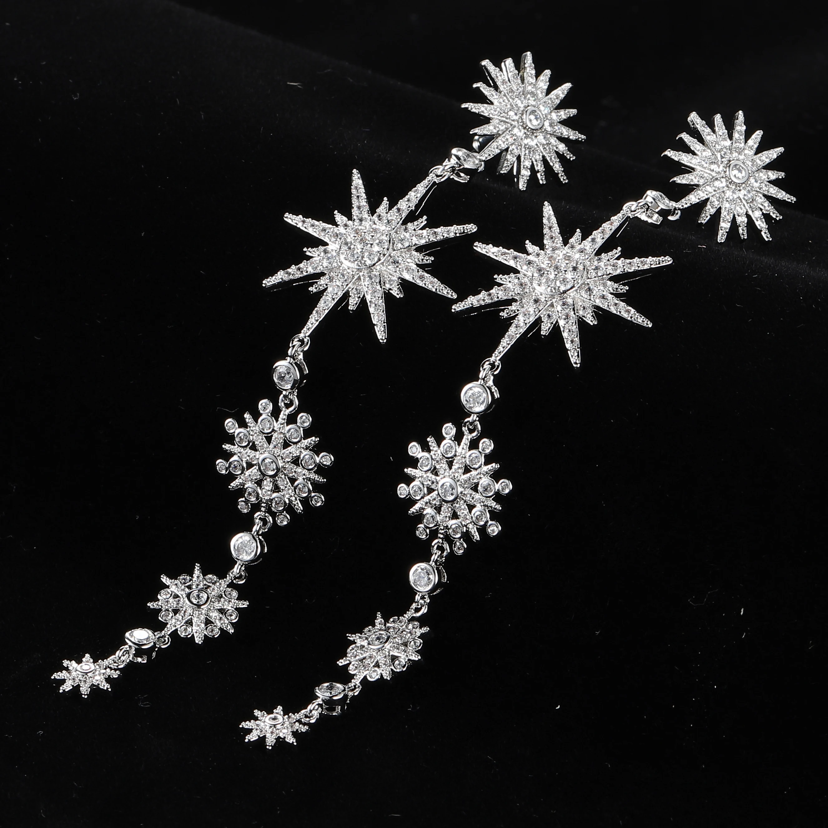 105MM Luxury Famous Full Mirco Paved Micro Zirconia Women Bridal Dress Wedding  Drop Earring Fashion Jewelry E7957