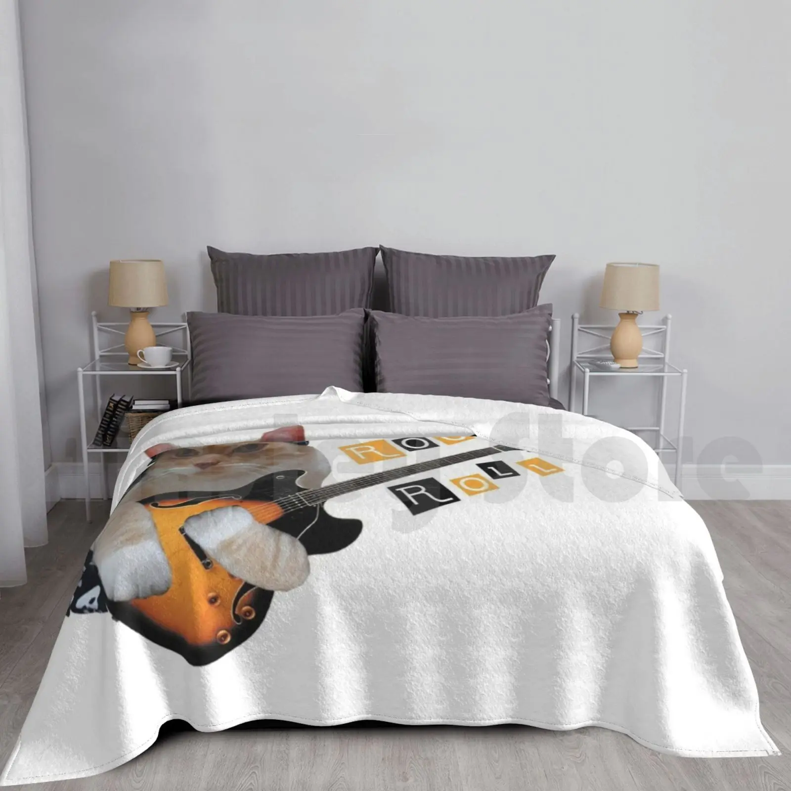 Rock'n Roll Cat Blanket Fashion Custom Music Cat Pet Guitar Fashion Dude Old Pop Heavy Orange Cats Animal Fun