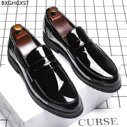 Penny Loafers Man Dress Shoes Men Fashion Designer Party Shoes for Men 2024 Black Patent Leather Shoes Men Formal Zapatos Hombre