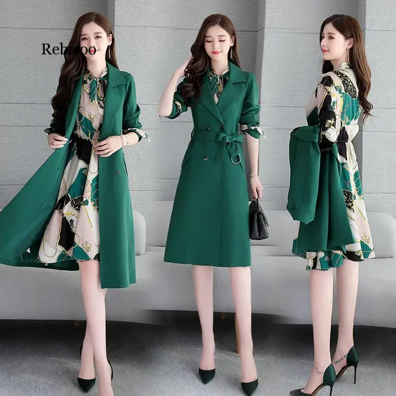 Autumn And Winter Dress-Style WOMEN'S Suit Two-Piece New Style Korean Slim Fit Slimming Elegant Dress Outfit with Trench Coat