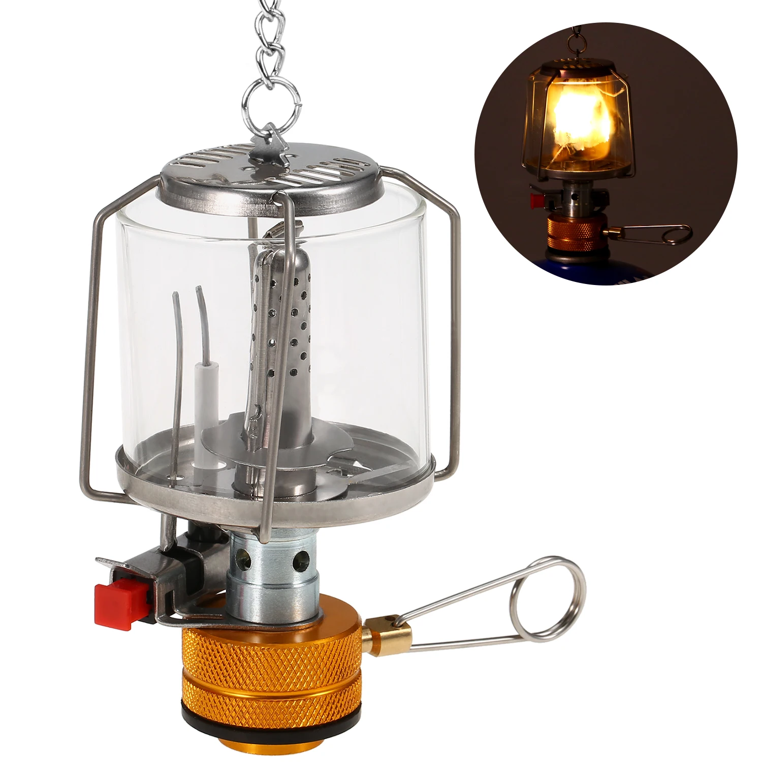 Outdoor Portable Camping Gas Lantern Piezo Ignition Mini Gas Tent Lamp Light Camping Equipment Cooking Accessories