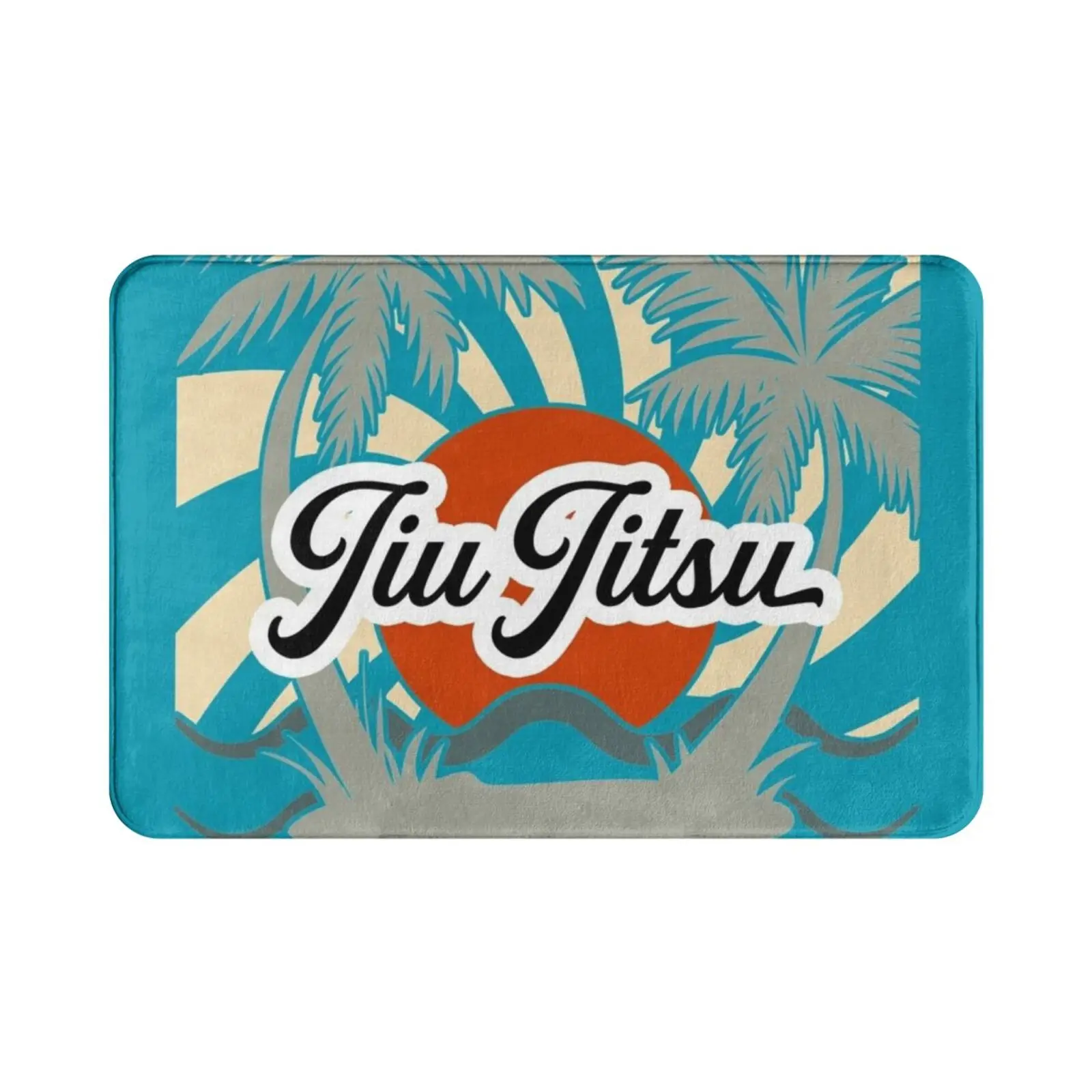 Jiu Jitsu Beach , Retro , Vintage , Sports Carpet Mat Rug Cushion Soft Non-Slip Beach Waves Sunset Palm Trees Red