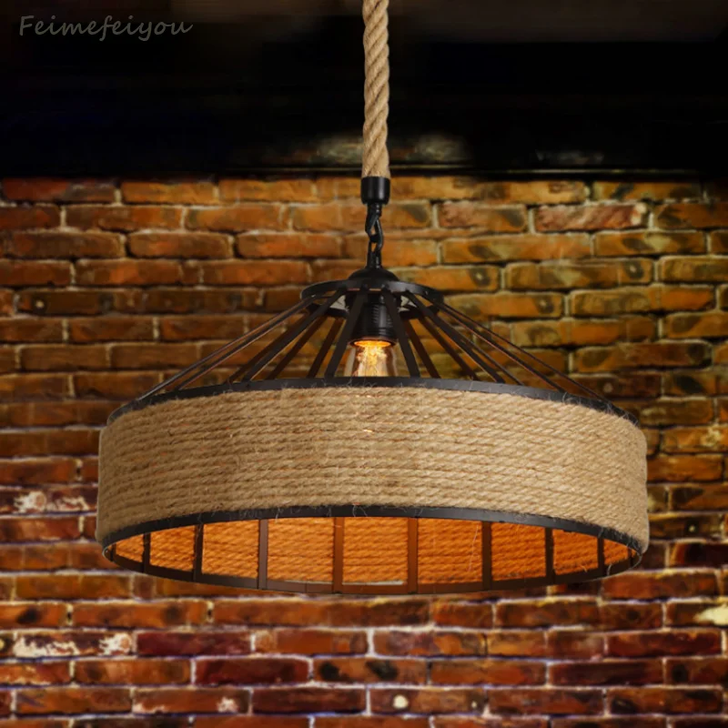 

Feimefeiyou American country hemp rope chandelier retro industrial style personality creative restaurant net cafe bar table lamp