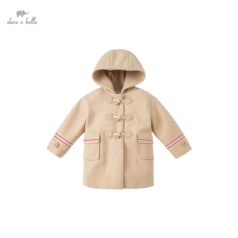 DKY19669 dave bella winter kids  girls fashion  jacket   pockets solid  hooded coat children  high quality outerwearar