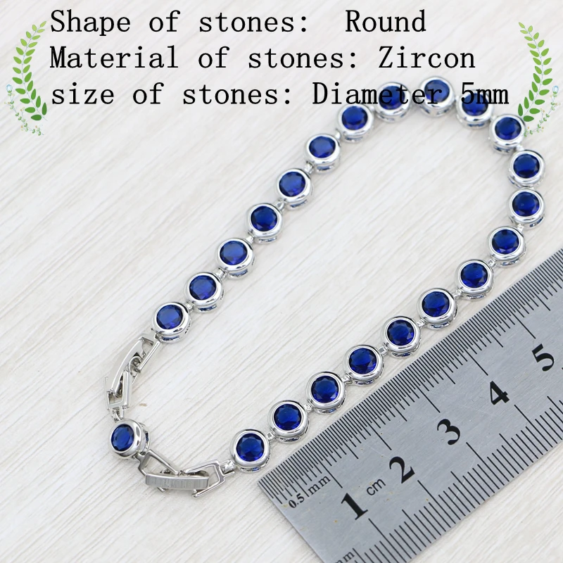 925 Sterling Silver Slim Bracelet for Women Blue Stone Zircon 18cm+2cm Extension Bracelet Two Buttons Free Gift Box