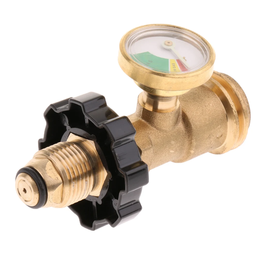 Propane Tank Adapter Convert POL to ACME / QCC Fitting Brass with Gas Gauge