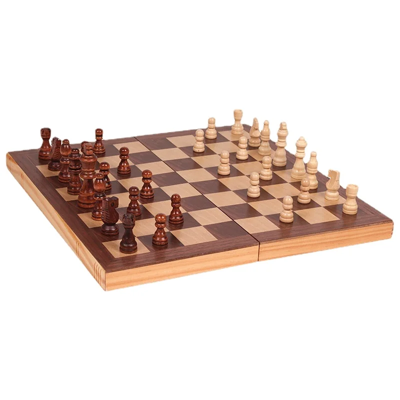 Chess Solid Wood High-grade Children's Wooden Folding Chessboard Chess Game Dedicated Chess High-grade Non-magnetic