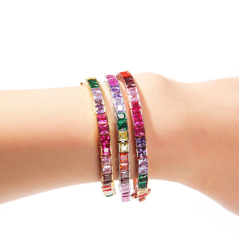 

Hip Hop Bling Iced Out Colored Zircon Tennis Link Chain Bracelet For Men Women Unisex Rapper Jewelry Drop Shipping