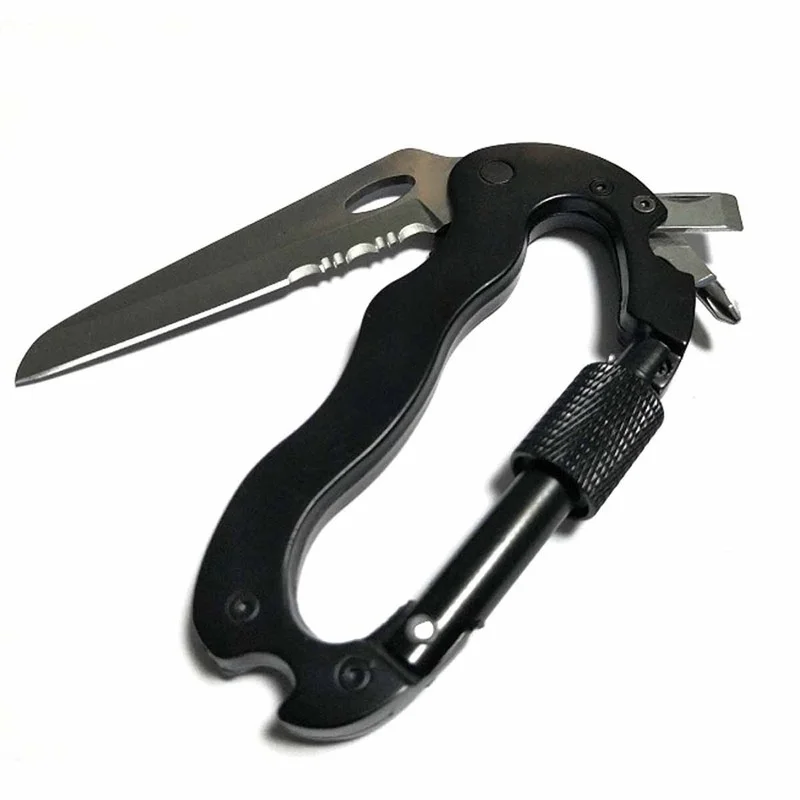 Outdoor Multifunctional Self Defense Tools Climbing Carabiner Security Hook Gear Buckle Safety defense personal Tactical Knife