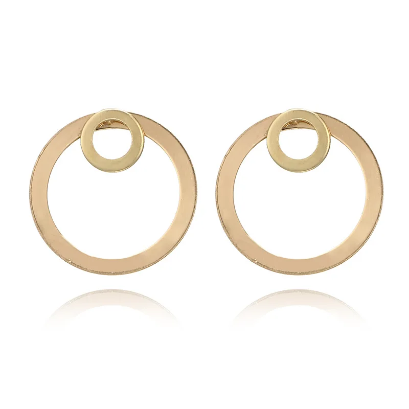 New Trend Front And Back Double Circle Stud Earrings For Women New Jewelry Simple Gold Color Alloy Round Ear Jewelry Wholesale