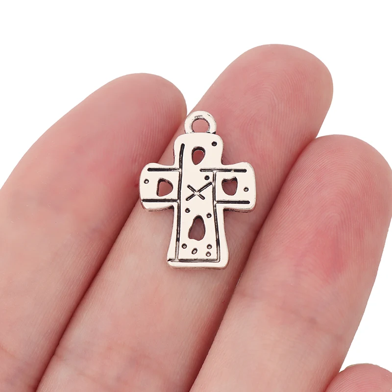 ZXZ 20pcs Tibetan Silver Crucifix Cross Charms Pendants Beads for Necklace Bracelet Jewelry Making 22x16mm