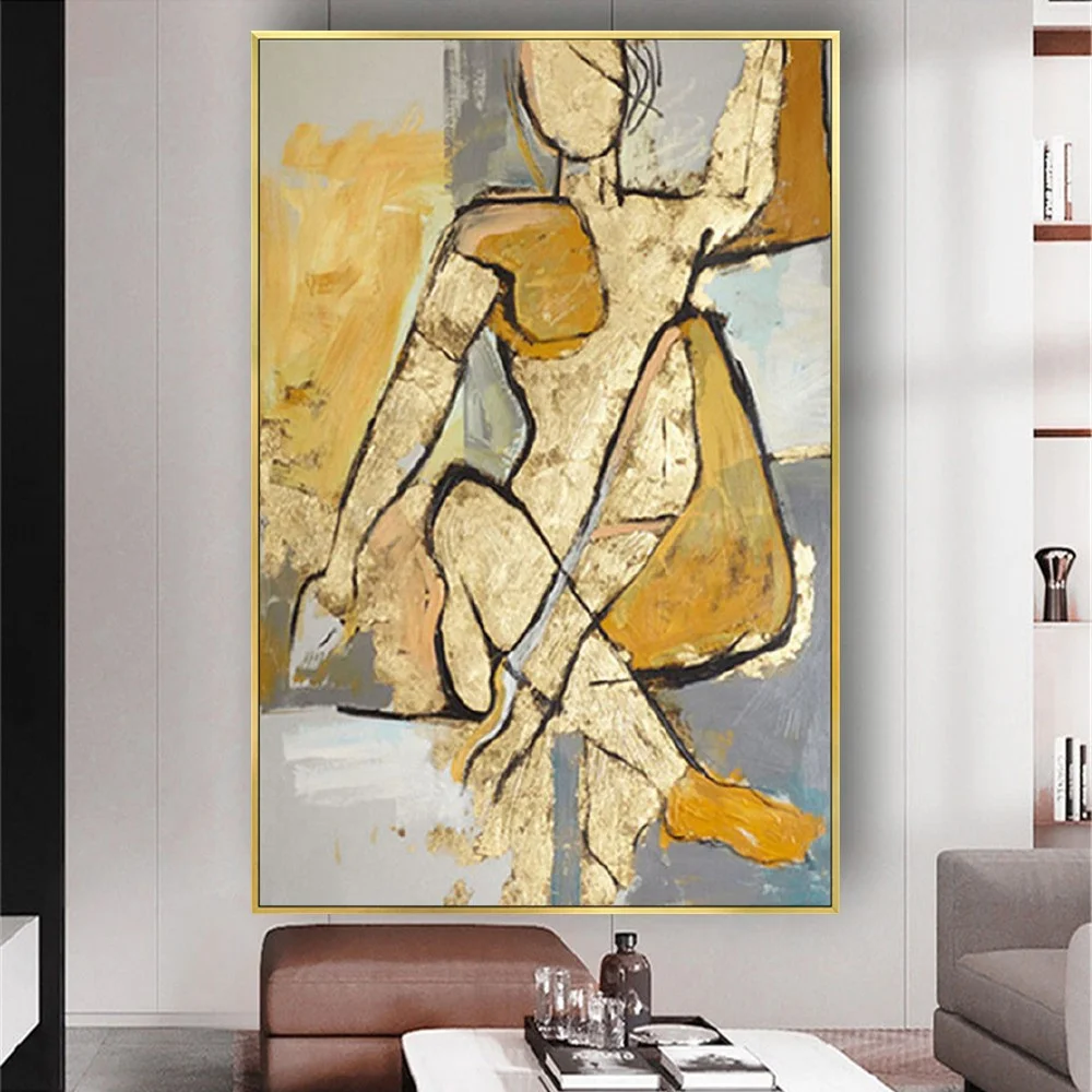 Abstract Copper Gold Body Poster 100% Hand-Painted Oil Paintings On Canvas Modern Wall Art Picture For Living Room Home Decor