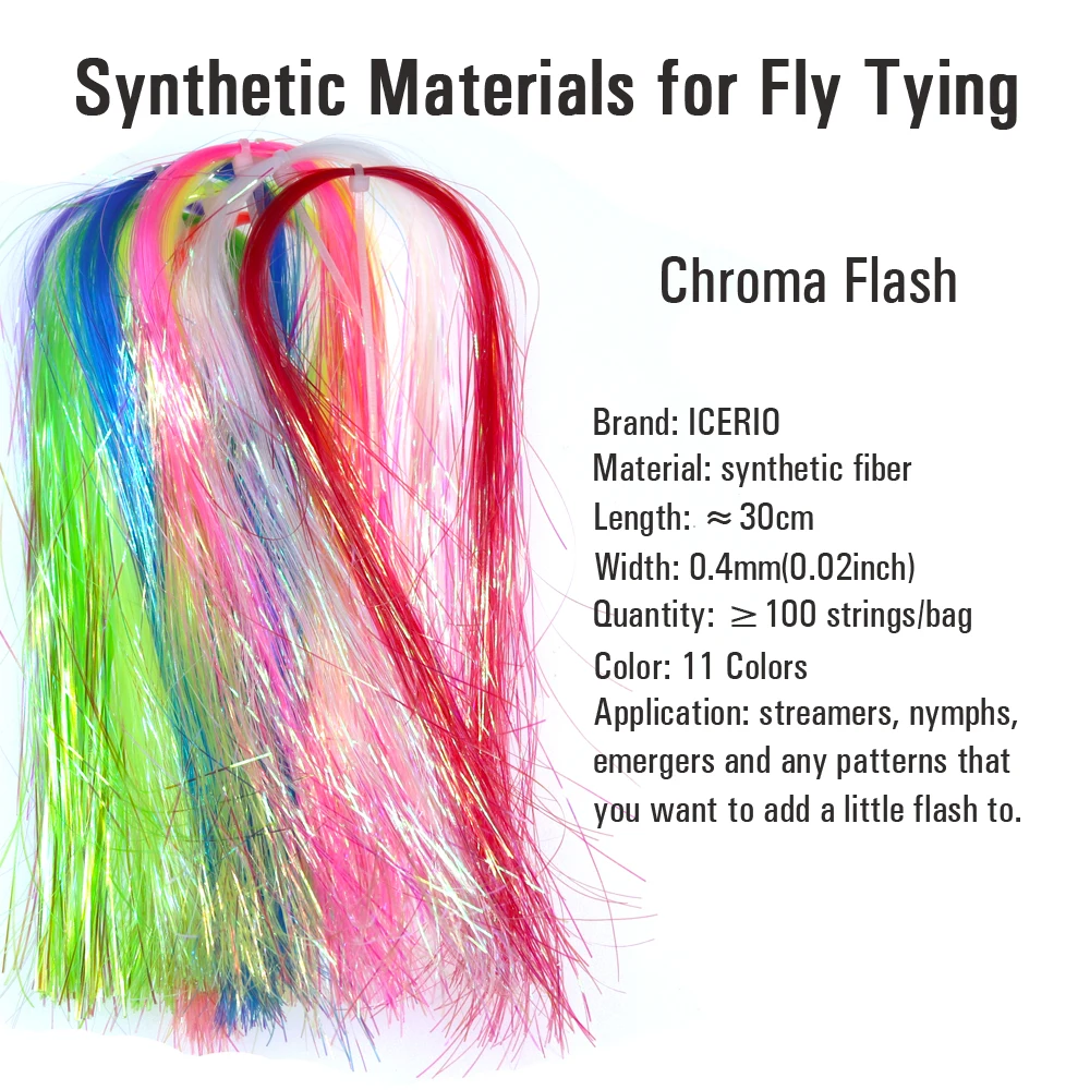 ICERIO 2packs Synthetic Ice Wing Fiber Flat Flash Crystal Mirage Flashabou Tinsel Streamers Nymphs Midges Fly Tying Materials