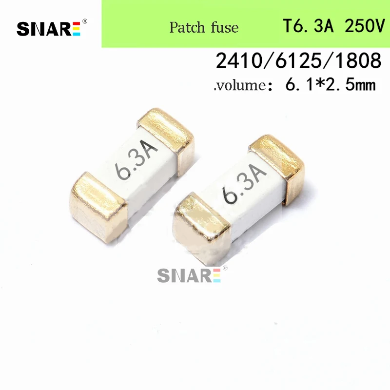 

10PCS/Lot 2410-T6.3A-250V SMD Slow Blow Fuse 1808/6125-T630 6.3A 6.1x2.5mm