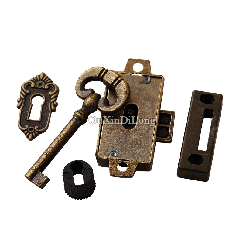 Retro  4Sets Antique Drawer Cabinet Locks Dresser Jewelry Cabinet Locks Cupboard File Cabinet Hidden Old-fashion Furniture Locks