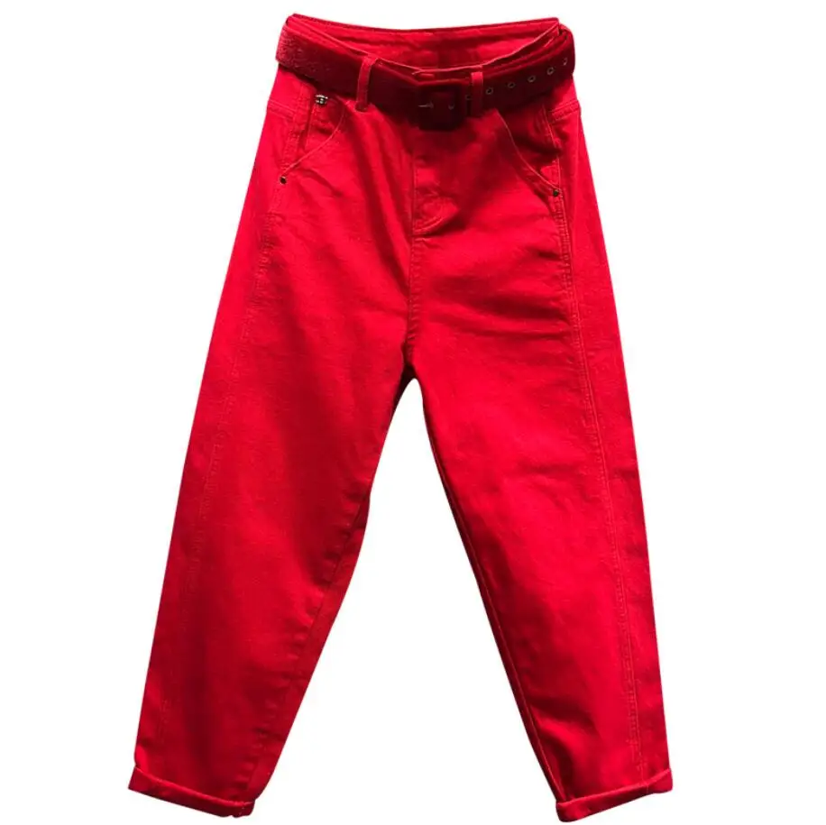 

Spring fashion red loose jeans women casual harem ankle length pants q633