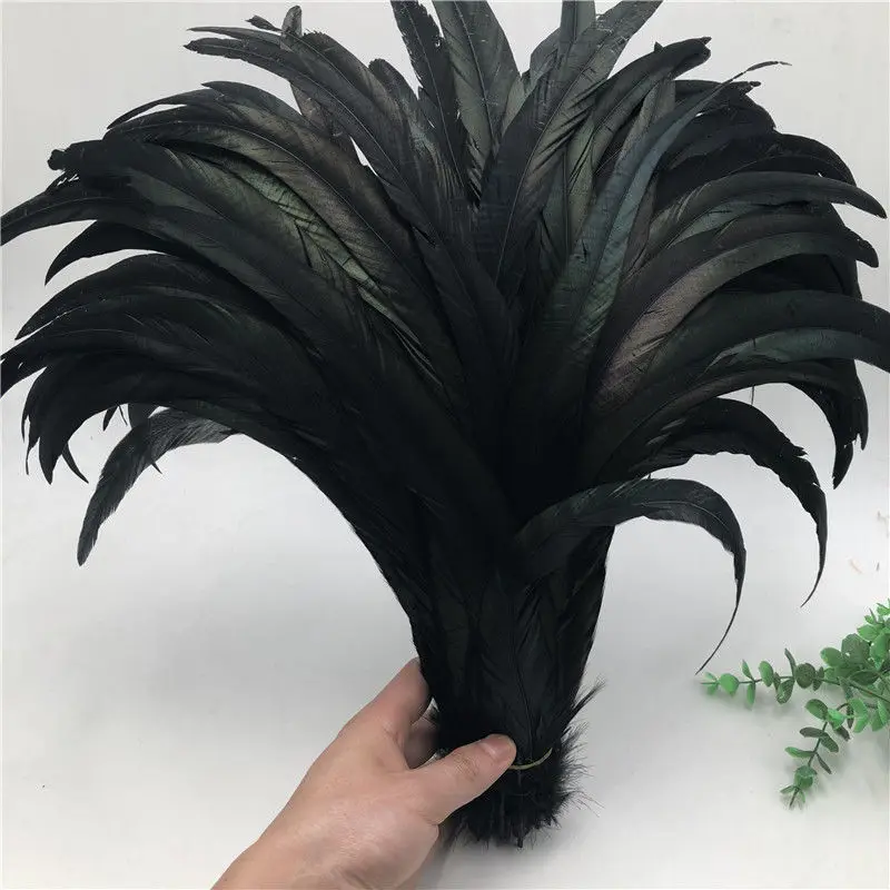 10Pcs/lot Black Rooster Tail Feathers 25-45CM 10-18\