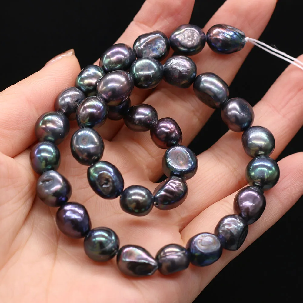 Irregular Shaped Natural Freshwater Pearls Black Straight Holes Two Sides of Glossy Beads 10-11mm Jewelry Making Necklace Bracel
