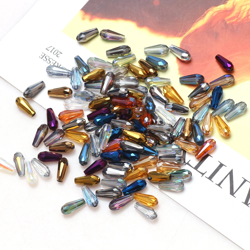 70pcs Beaded Lampwork Glass Drop Beads 3x7/4x10mm Austria Crystal Teardrop Pendant For DIY Making Jewelry Needlework