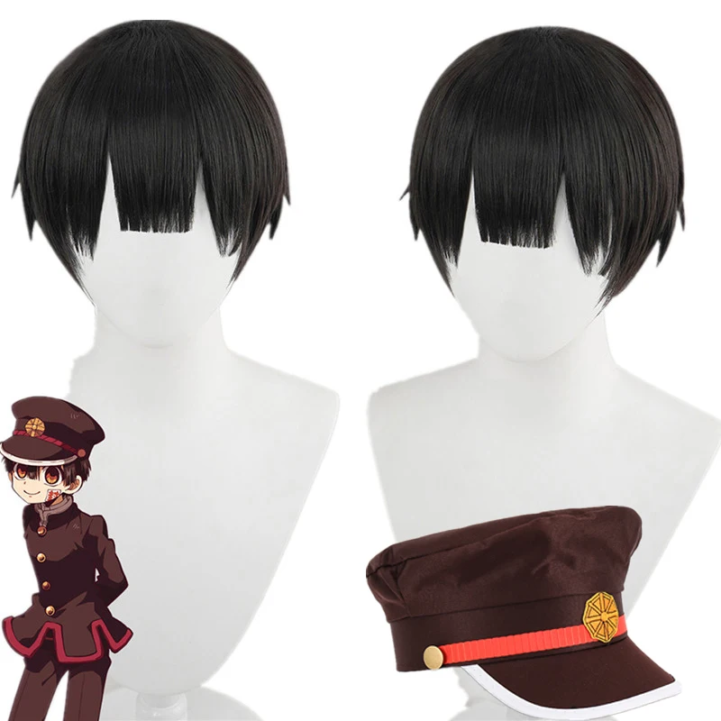 Hanako Kun Wig Anime Cosplay Hat Heat Resistant Synthetic Black Yugi Amane Hair Wigs + Wig Cap