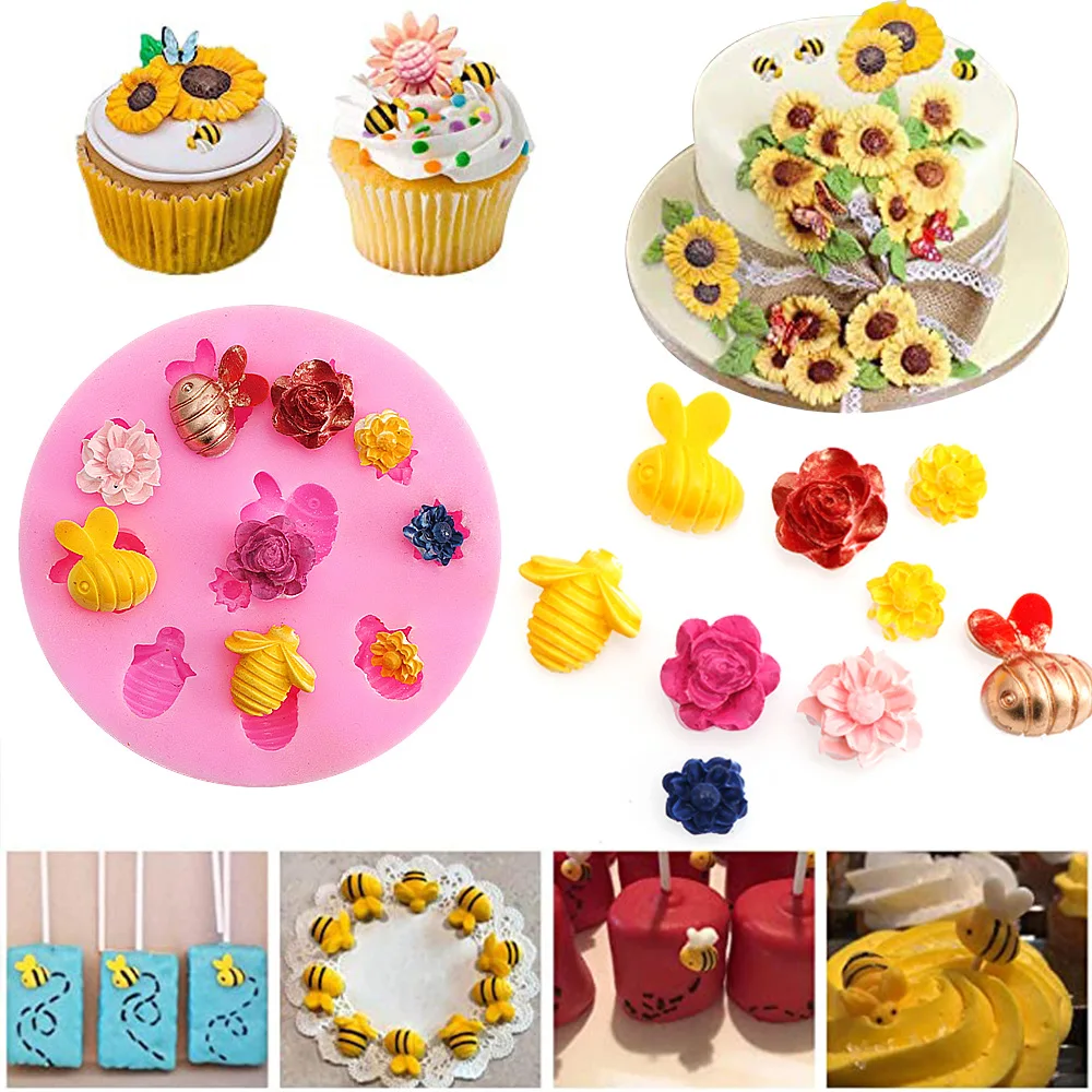 Sunflower Bee Fondant Silicone Molds Cupcake Fondant Cake Decorating Mold Chocolate Candy DIY Tools