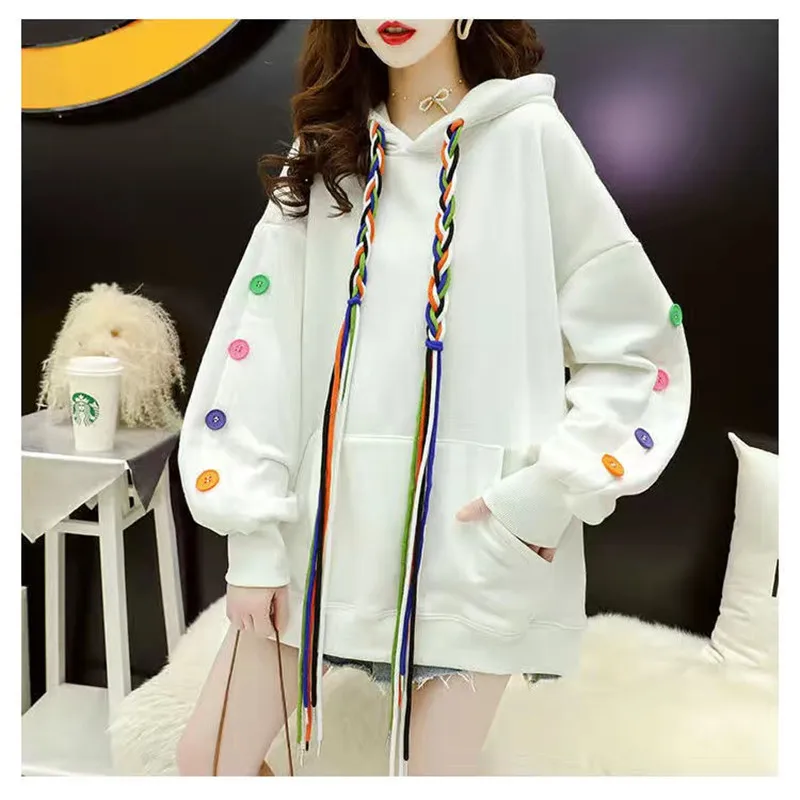 2023 Polar fleece hooded spring and autumn hooded sweatshirt loose long sleeve hoodie pullover casual women\'s wool hooded top