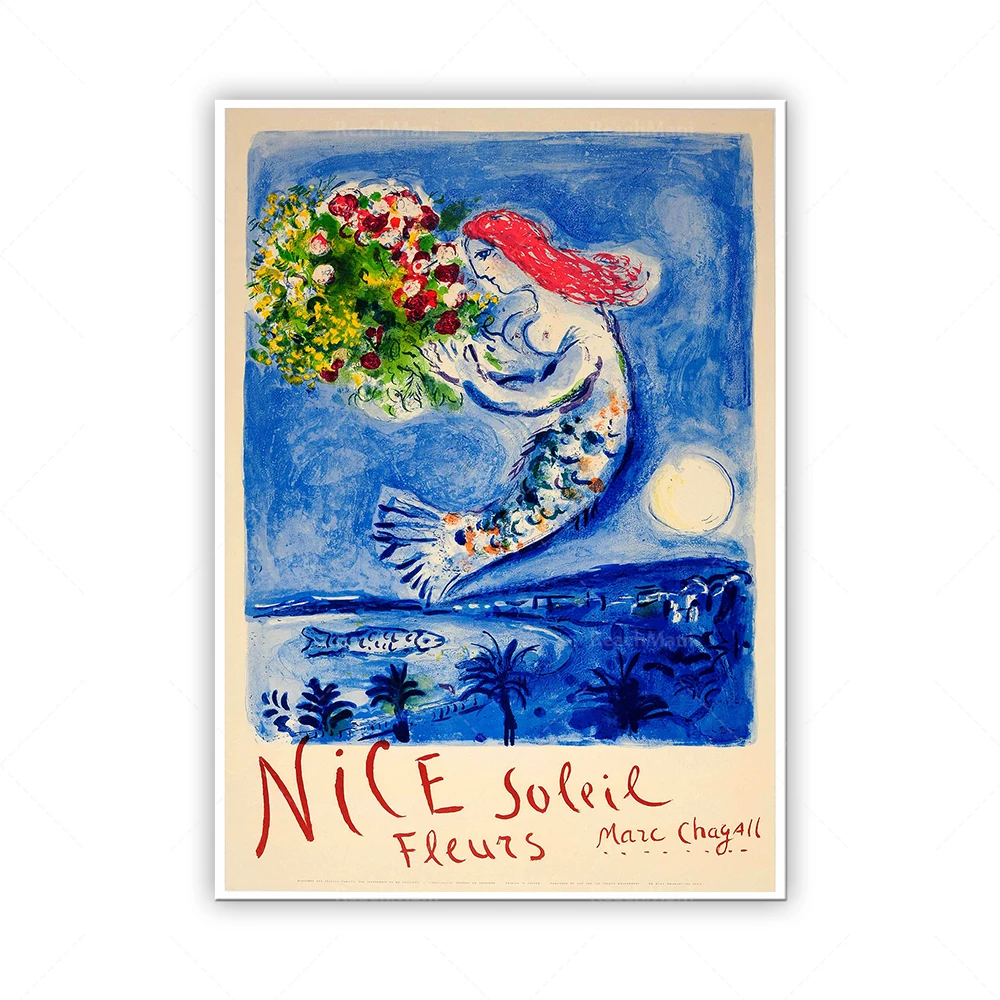 Reprint of a 1960 Vintage French exhibition Poster for works by Chigall