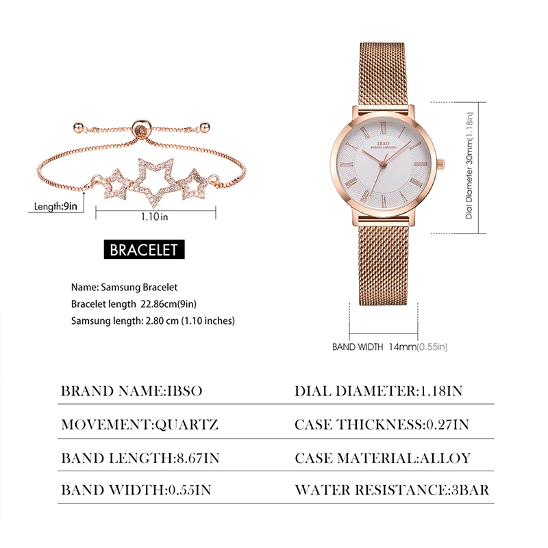 Fashion Women Watch Star Bracelet Japan Quartz Movement Simple Waterproof Rose Gold Stainless Steel Mesh Ladies watch