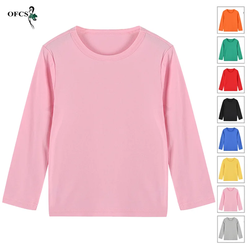 

Kids Boys Girls T-shirts Spring Children Full Sweatshirts Cotton Tops Solid Color Clothes 2M-12 Years Unisex Tees Fashion Shirts