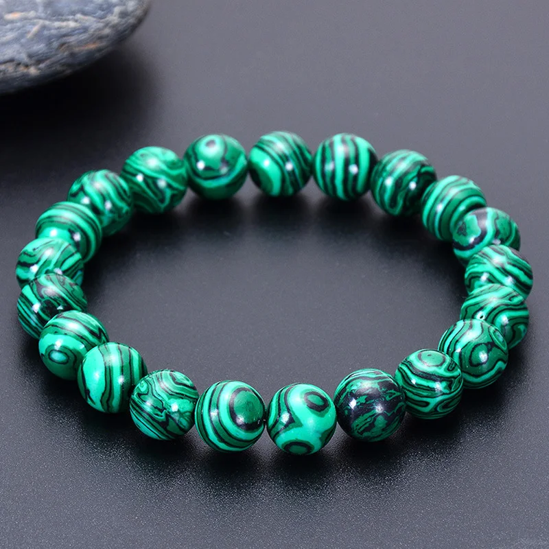 Fashion Natural Stone Green Malachite Bracelets Bangle for Women Men Elastic Buddhist Beads Bracelet Energy Balance Jewelry Gift