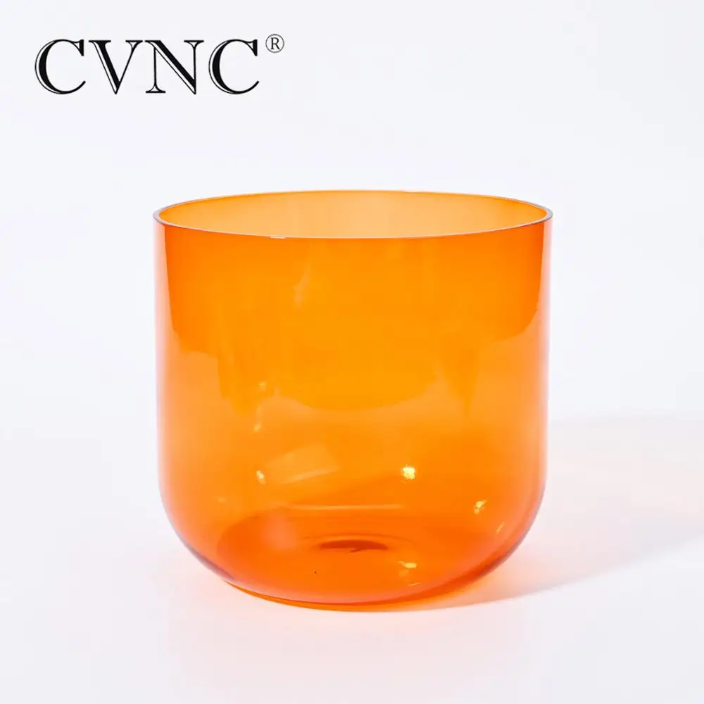 

CVNC 7 Inch D Note Orange 440/432hz Colored Alchemy Clear Quartz Crystal Singing Bowl for Meditation Sound Healing with Mallet