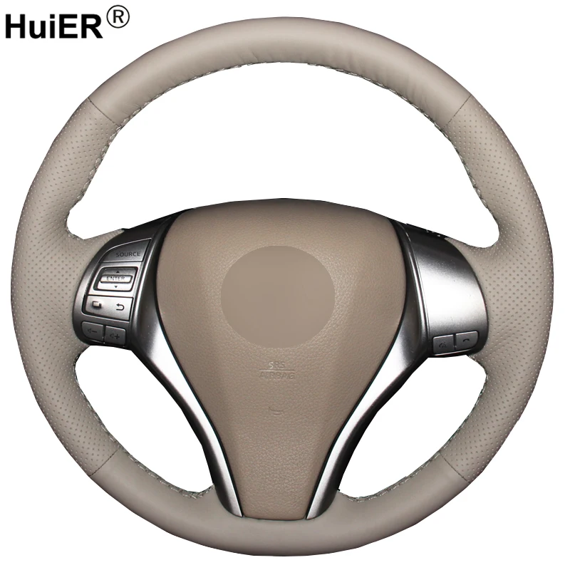 Hand Sewing Car Steering Wheel Cover Beige For Nissan Teana 2013-2018 Altima 2013-2018 Rogue 2014-2016 Qashqai X-Trail 2014-2017
