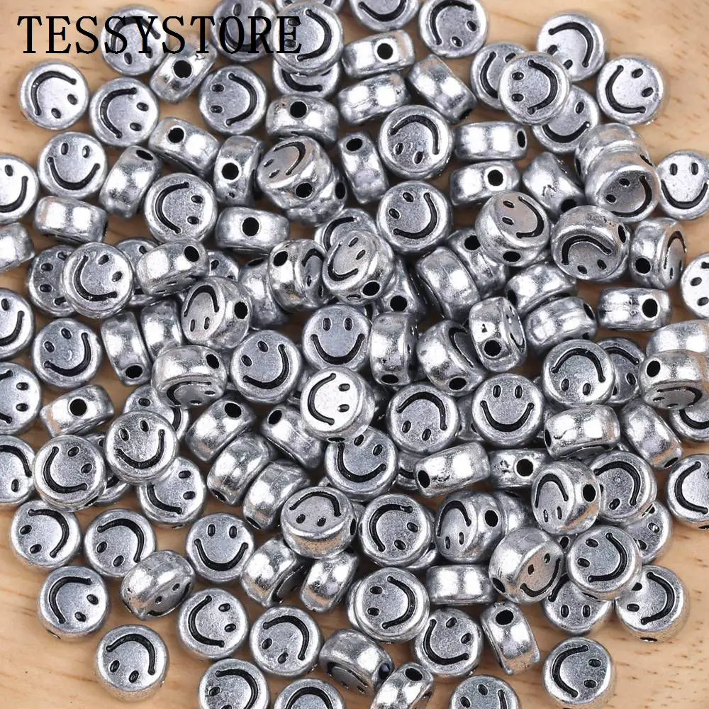 100pcs/lot 4*7mm Smile Face Acrylic Spacer Beads Oval Shape Beads For Jewelry Making DIY Bracelet Necklace Accessories