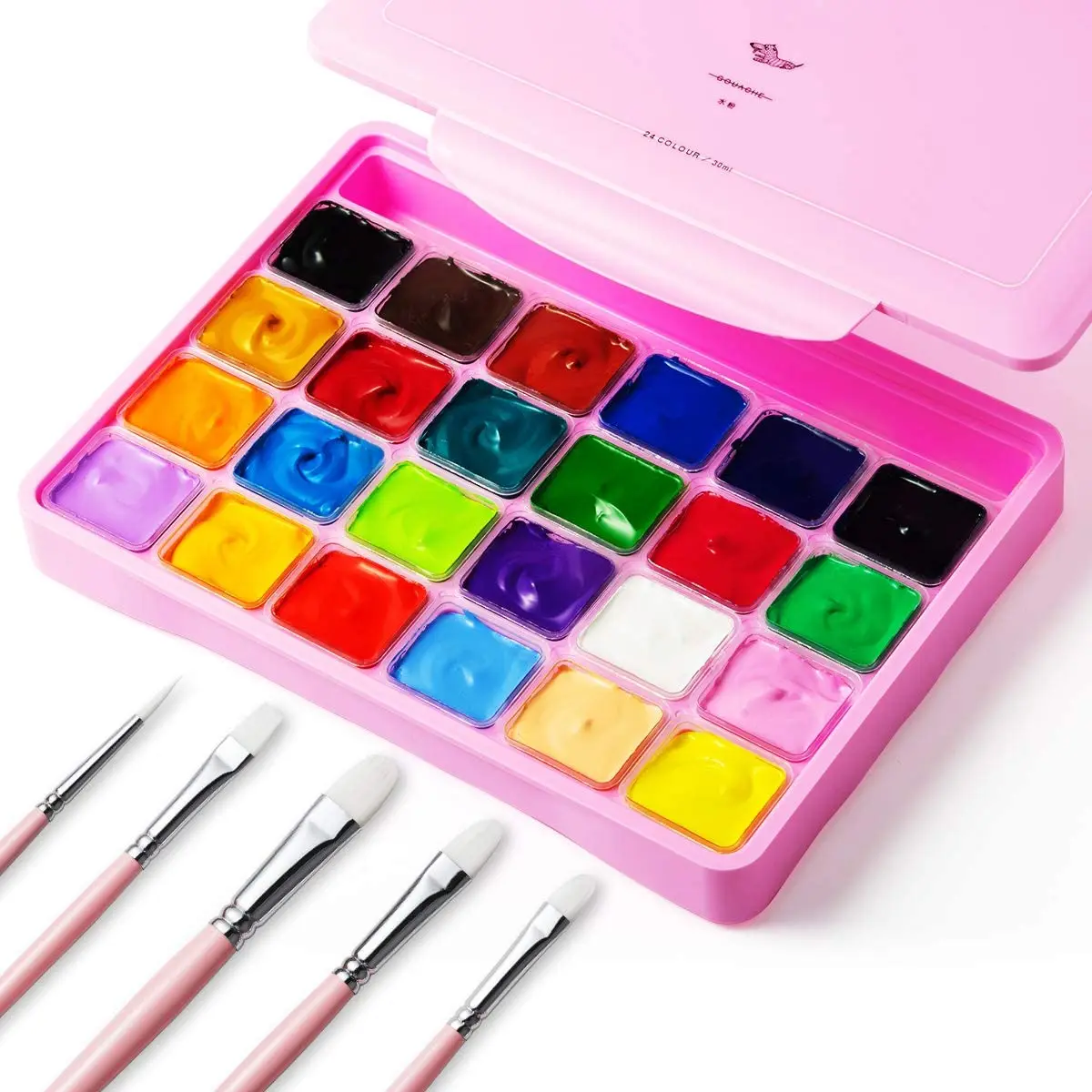 HIMI Gouache 24 Colors Watercolor Paint Set with Jelly Cup in Portable Case with Portable Palette 24 Vibrant Color for Artists