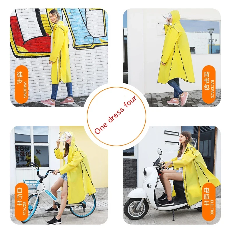 2020 Double brim Raincoat Women/Men Zipper Hooded Poncho Motorcycle Rainwear Long Style Hiking Poncho Environmental Rain Jacket