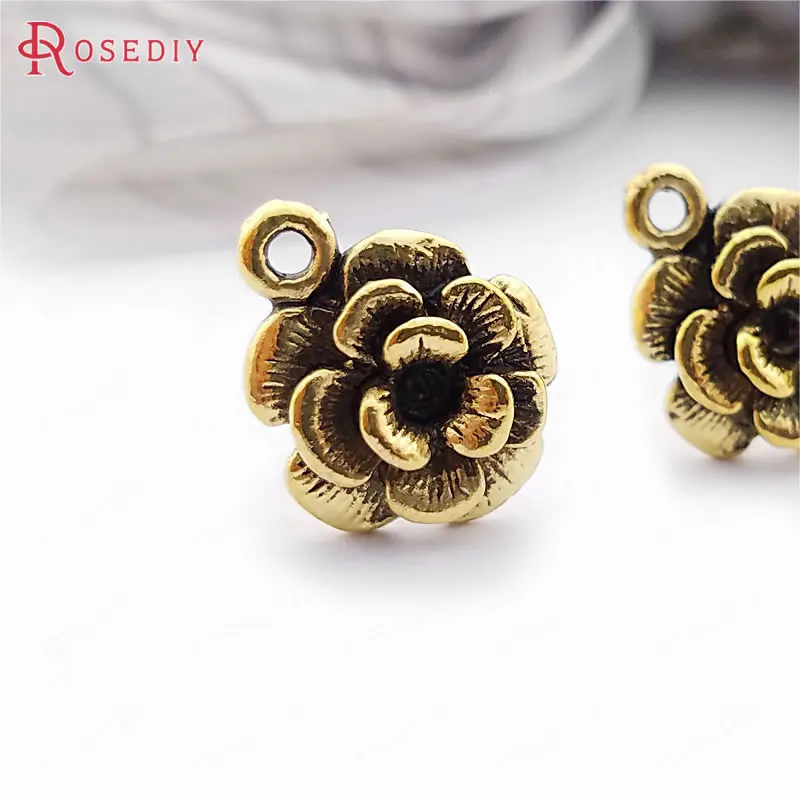 Wholesale Antique Silver color  Steel Stud Earrings with 12mm Alloy Flower and a Hanging Hole Diy Findings 20 pieces(JM4880)