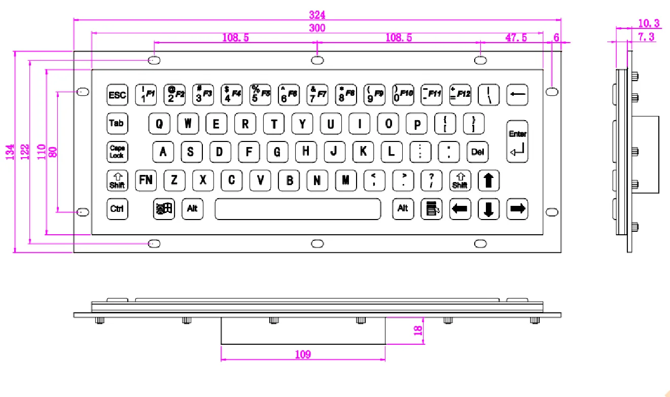 Rugged 65 Keys Waterproof Panel Mount Kisok CNC Machine Stainless Steel Industrial Metal Keyboard