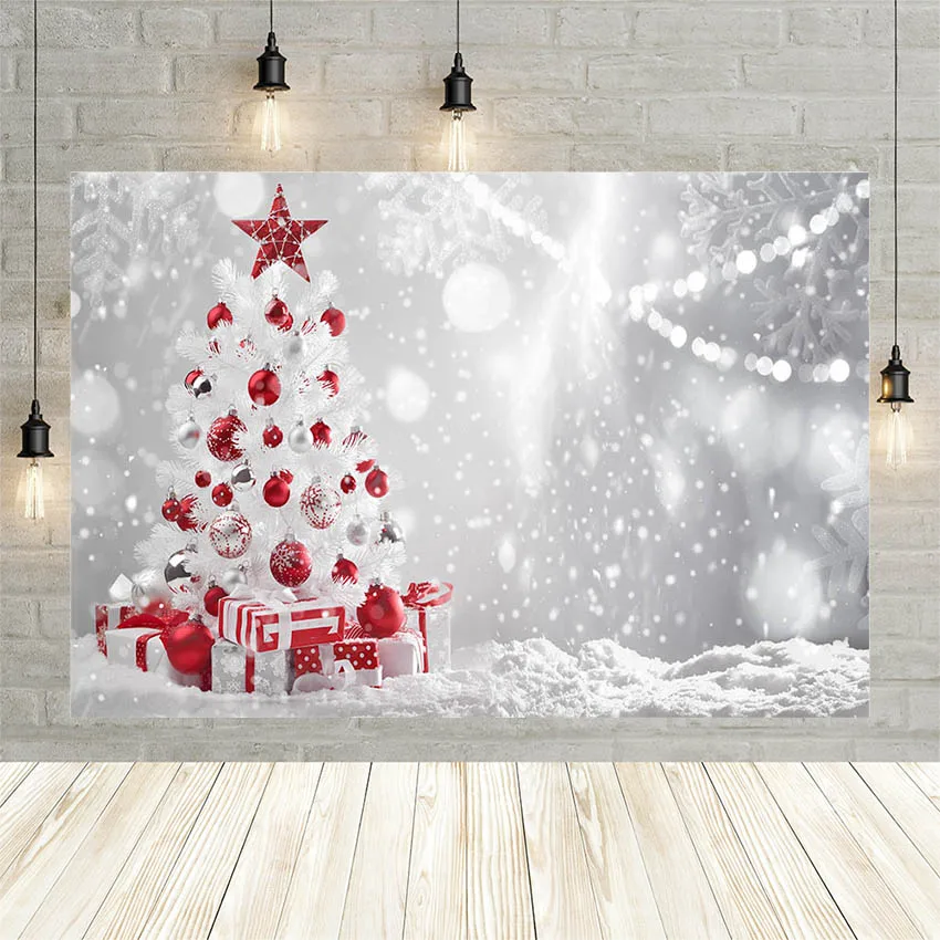 Avezano Christmas Tree Snow Snowflakes Red Green Party Baby Decoration Backdrop Photo Background Custom Photography Studio