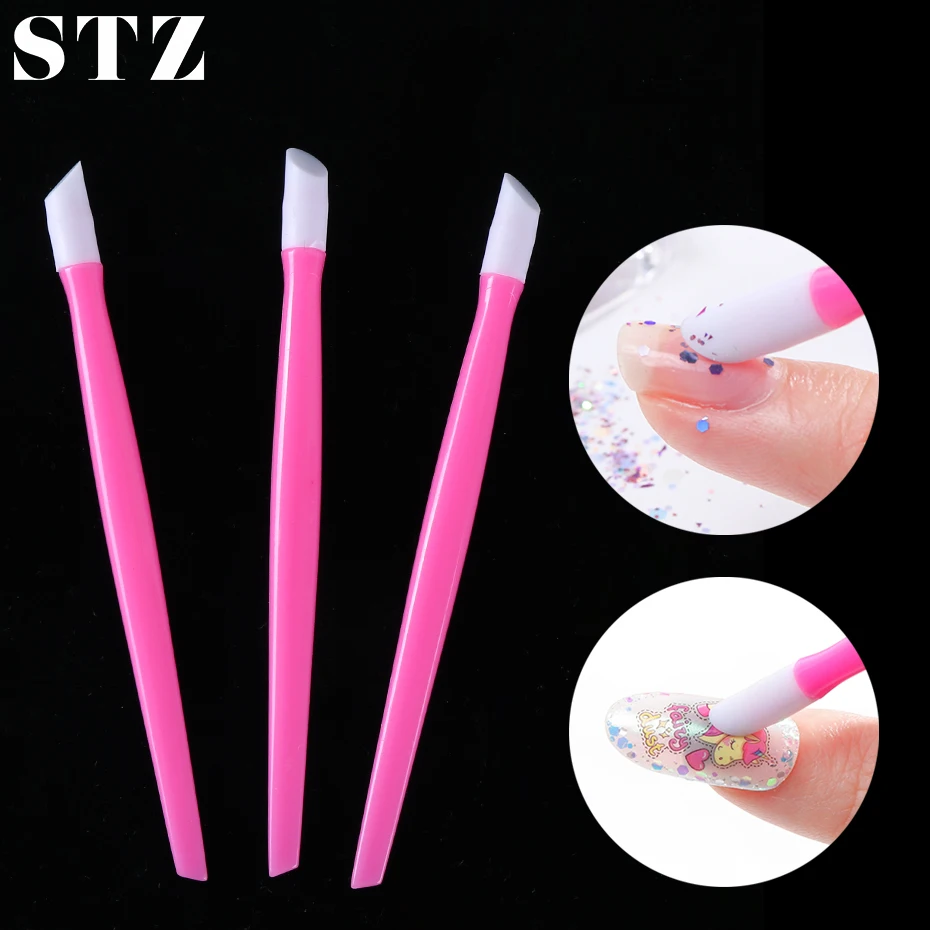 

STZ 3pcs Plastic Rubber Nail Cuticle Pusher Pressure Pen for Nail Sticker Glitter Polishing Stick Manicure Nail Care Tool NC370