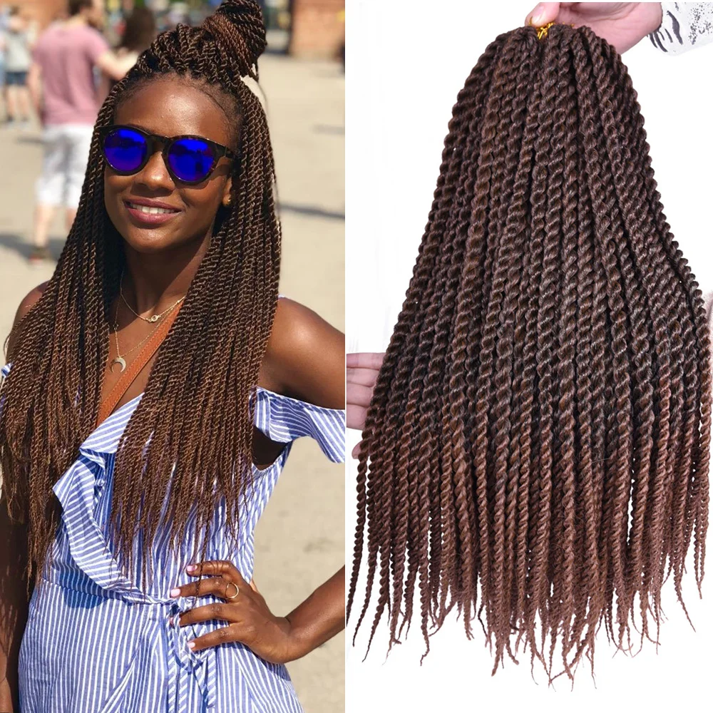 

Full Star 30Roots/Pack 14" 18" Senegalese Twist Synthetic Hair 1 Packs Ombre Brown Black Bug Crochet Braids for women